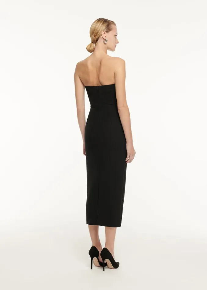 Women Dresses Roland Mouret Strapless Drape Detail Crepe Midi Dress