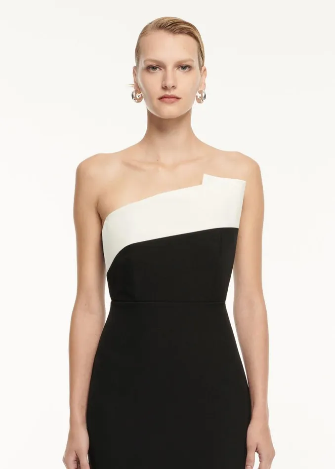 Women Dresses Roland Mouret Strapless Drape Detail Crepe Midi Dress