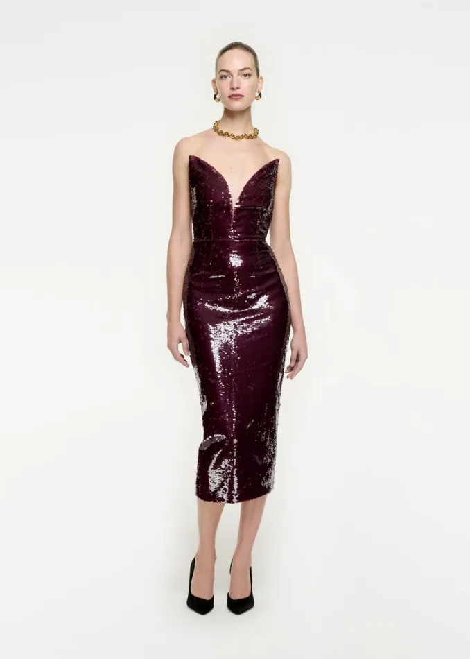 Women Dresses Roland Mouret Strapless Sequin Midi Dress