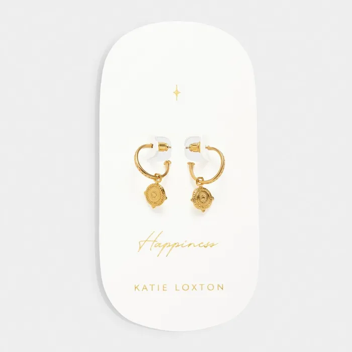 Women Earrings Katie Loxton Happiness039 Waterproof Gold Coin Hoop Earrings