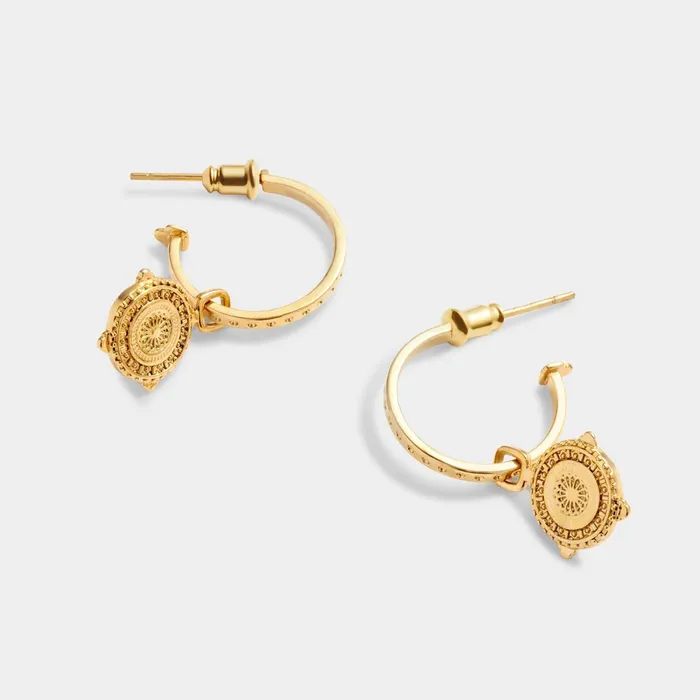 Women Earrings Katie Loxton Happiness039 Waterproof Gold Coin Hoop Earrings