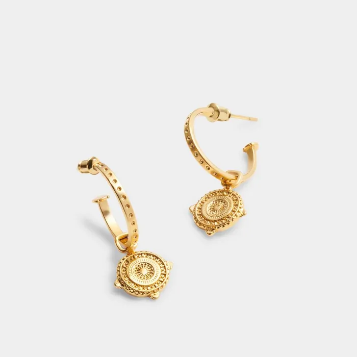 Women Earrings Katie Loxton Happiness039 Waterproof Gold Coin Hoop Earrings