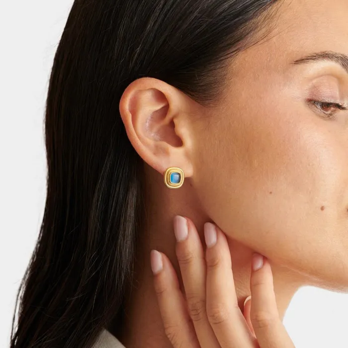 Women Earrings Katie Loxton Sofia Azure Waterproof Gold Button Stud Earrings