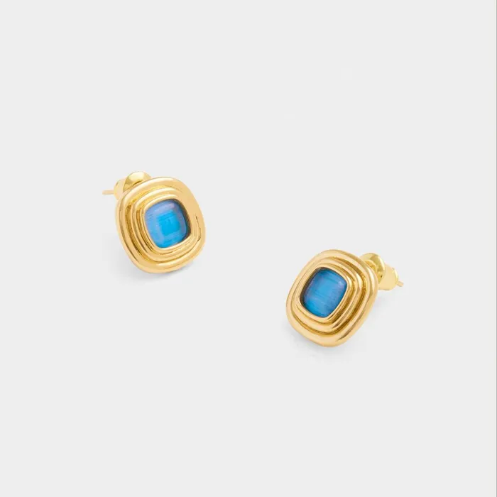 Women Earrings Katie Loxton Sofia Azure Waterproof Gold Button Stud Earrings
