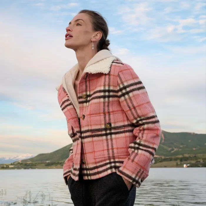 Women Edith Plaid Jacket Petite Pink Sundance Catalog Petite Styles