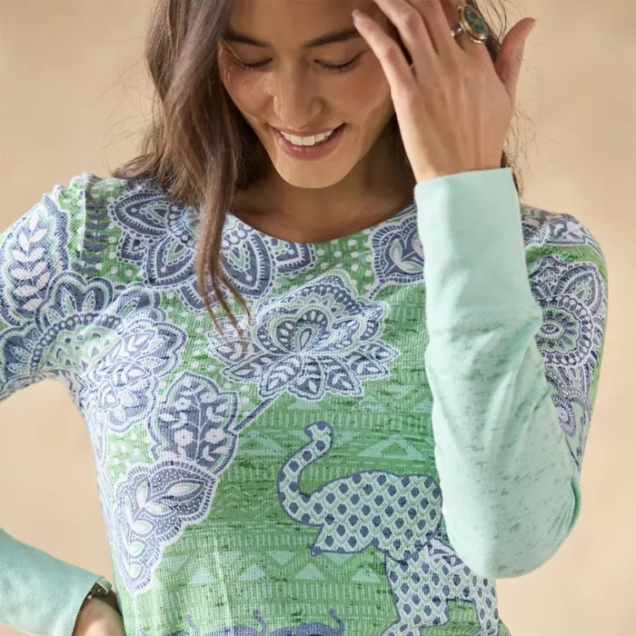 Women Elephant March Tee Green Blue Sundance Catalog Tops Women Elephant March Tee Green Blue Sundance Catalog Tops