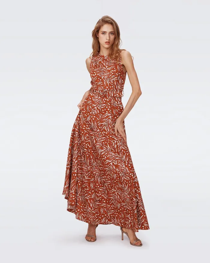 Women Elliot Maxi Dress Water Tiger Caramel DVF Dresses
