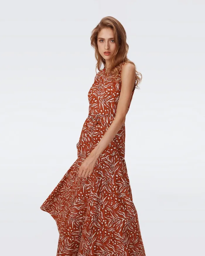 Women Elliot Maxi Dress Water Tiger Caramel DVF Dresses