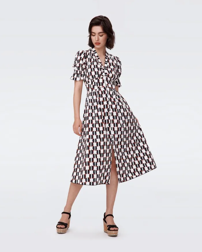 Women Erica Cotton Midi Dress Maypole Black DVF Dresses