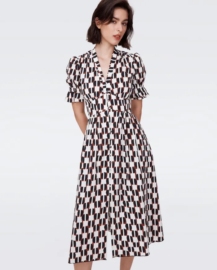 Women Erica Cotton Midi Dress Maypole Black DVF Dresses