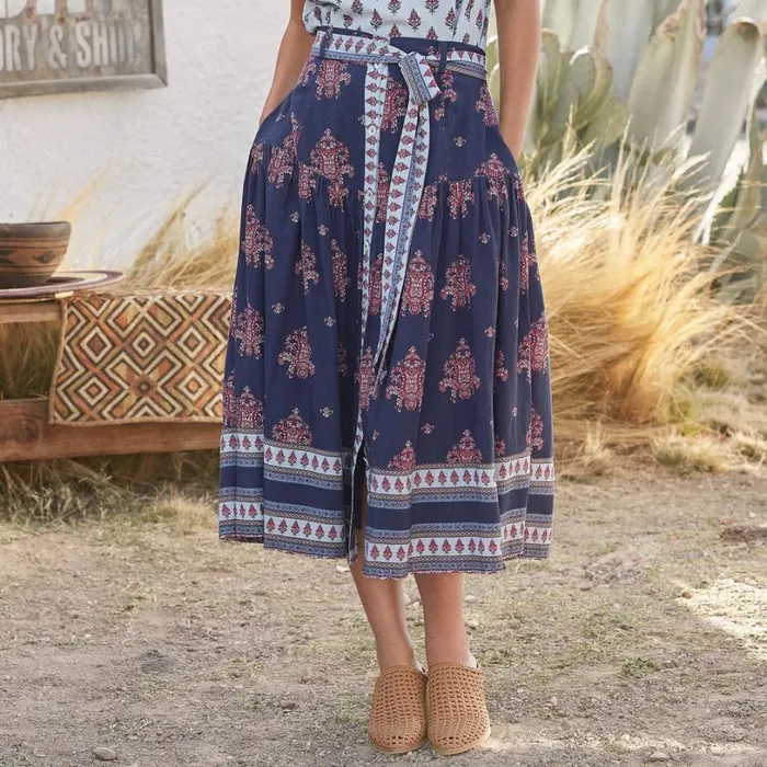 Women Folklore Ruffle Skirt Petite Navy Sundance Catalog Petite Styles