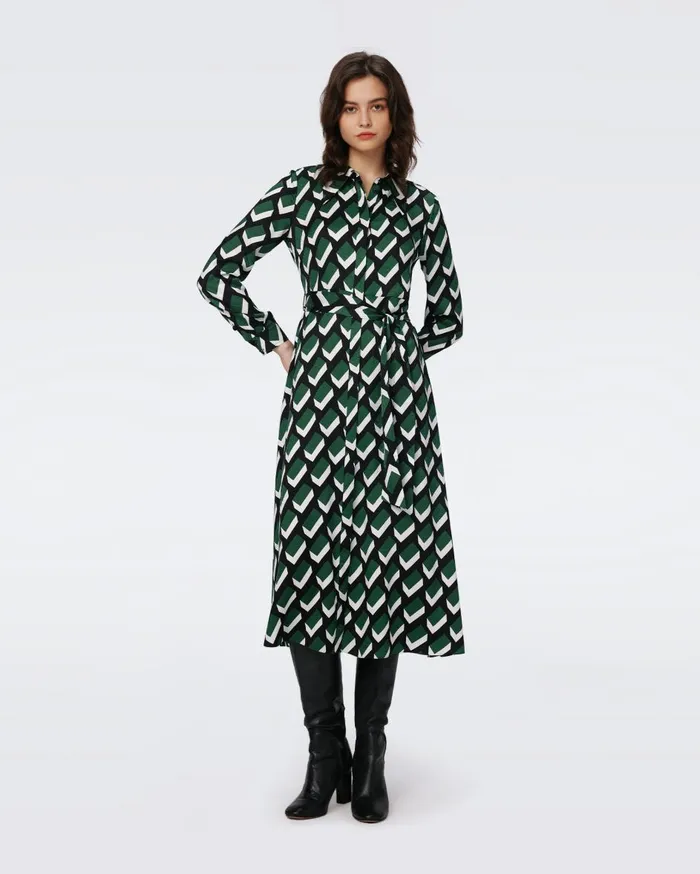 Women Gizelle Jacquard Dress Huge Blocks Green DVF Dresses