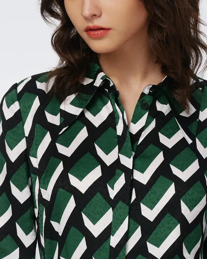 Women Gizelle Jacquard Dress Huge Blocks Green DVF Dresses