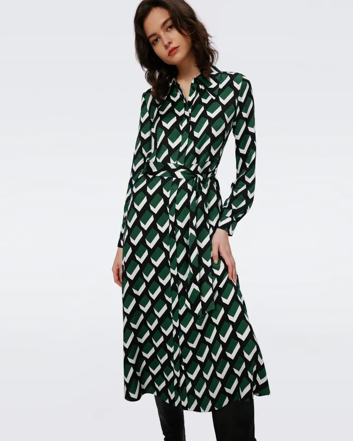 Women Gizelle Jacquard Dress Huge Blocks Green DVF Dresses