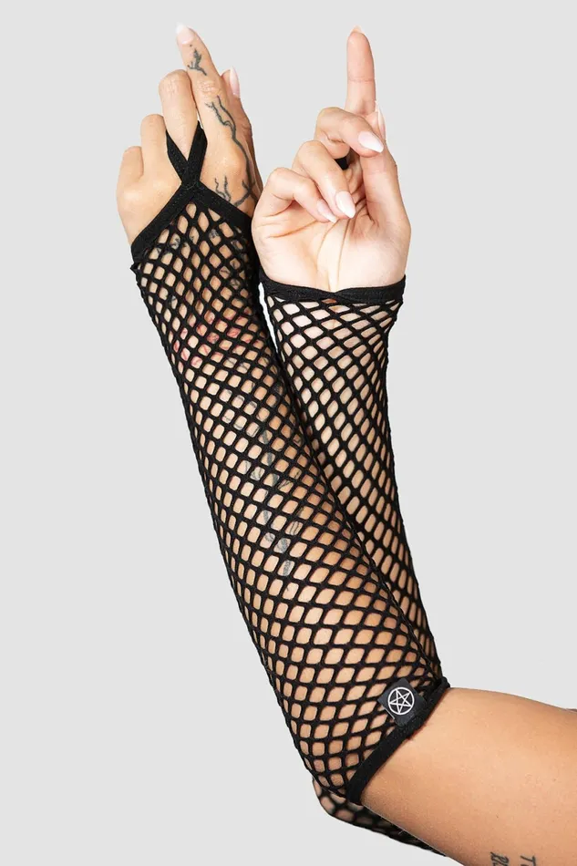 Women Gloves and Scarves Killstar Possess Me Fishnet Gloves B