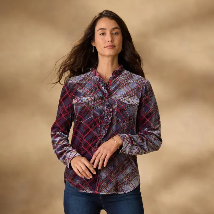 Women Gretel Plaid Velvet Shirt Plaid Sundance Catalog Tops