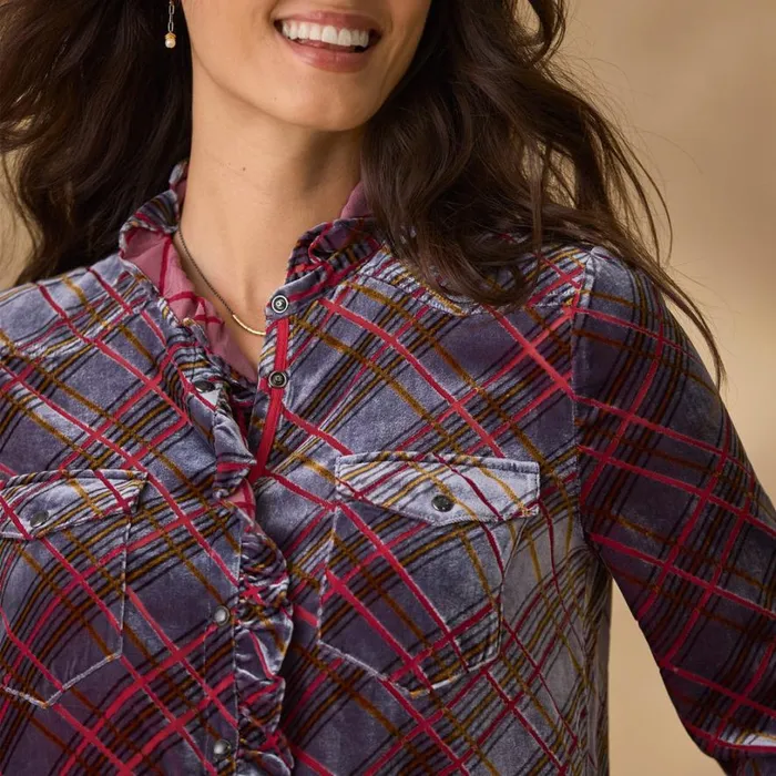 Women Gretel Plaid Velvet Shirt Plaid Sundance Catalog Tops Women Gretel Plaid Velvet Shirt Plaid Sundance Catalog Tops