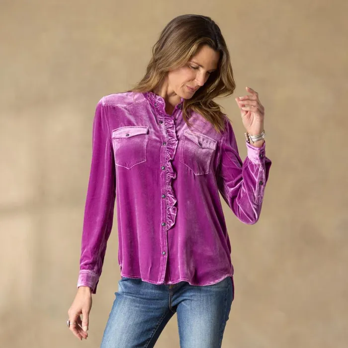Women Gretel Velvet Shirt Lilac Sundance Catalog Tops Women Gretel Velvet Shirt Lilac Sundance Catalog Tops