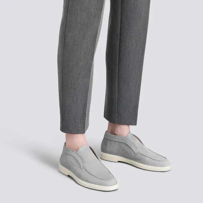Women Grey Nubuck Desert Boot Santoni Flats Shoes