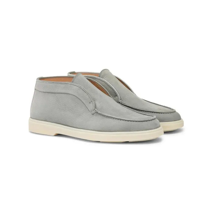 Women Grey Nubuck Desert Boot Santoni Flats Shoes
