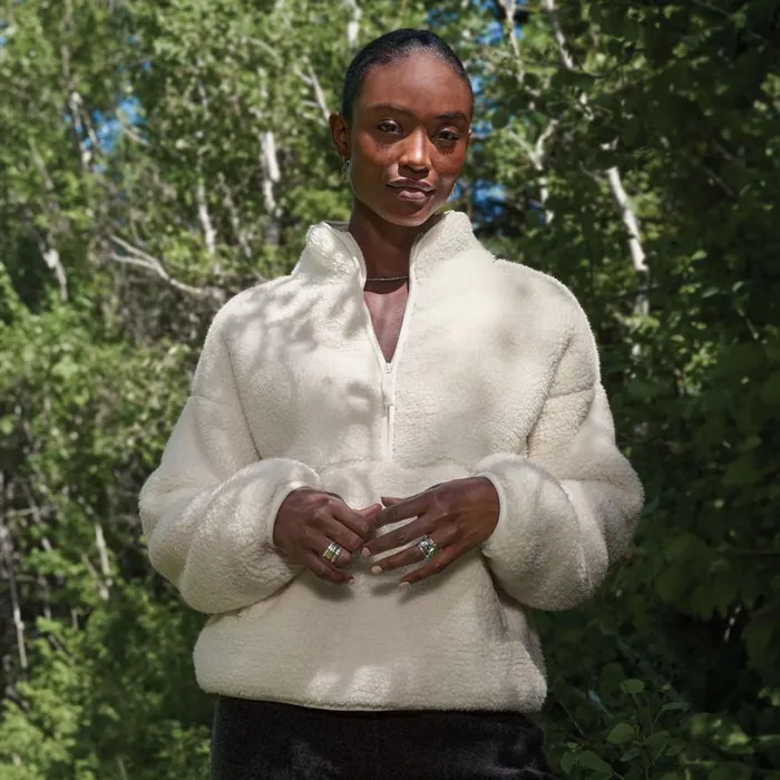 Women Heidi Sherpa Pullover Vanilla Sundance Catalog Tops