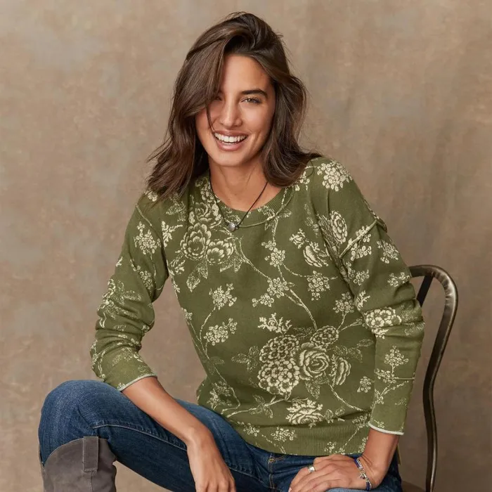 Women Inti Floral Sweater Petite Chive Sundance Catalog Sweaters