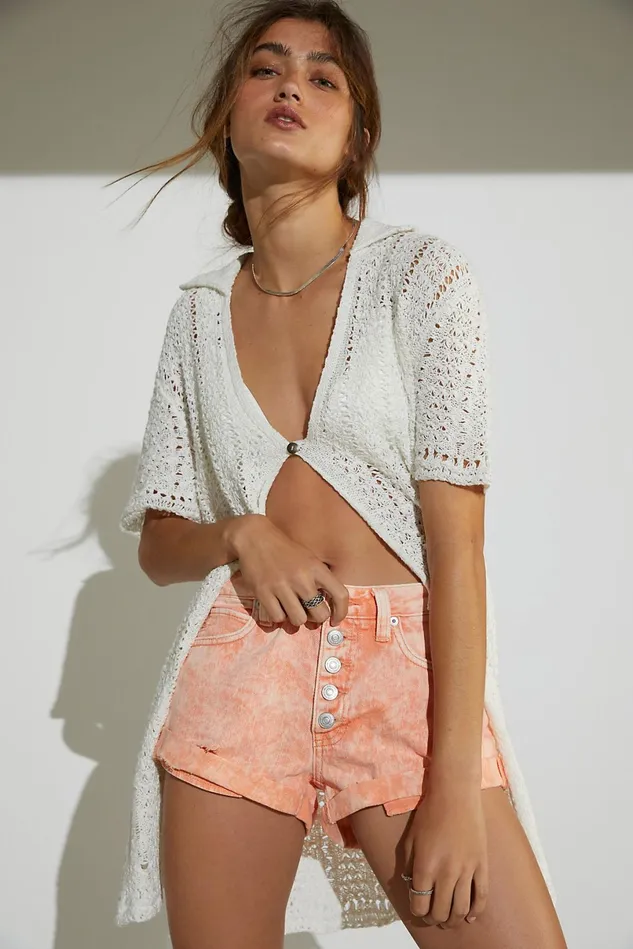 Women Jean Shorts Free People Romeo Rolled Cut Off Shorts Sunny Peach