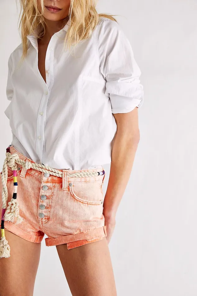 Women Jean Shorts Free People Romeo Rolled Cut Off Shorts Sunny Peach