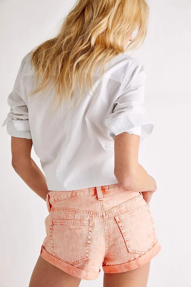 Women Jean Shorts Free People Romeo Rolled Cut Off Shorts Sunny Peach