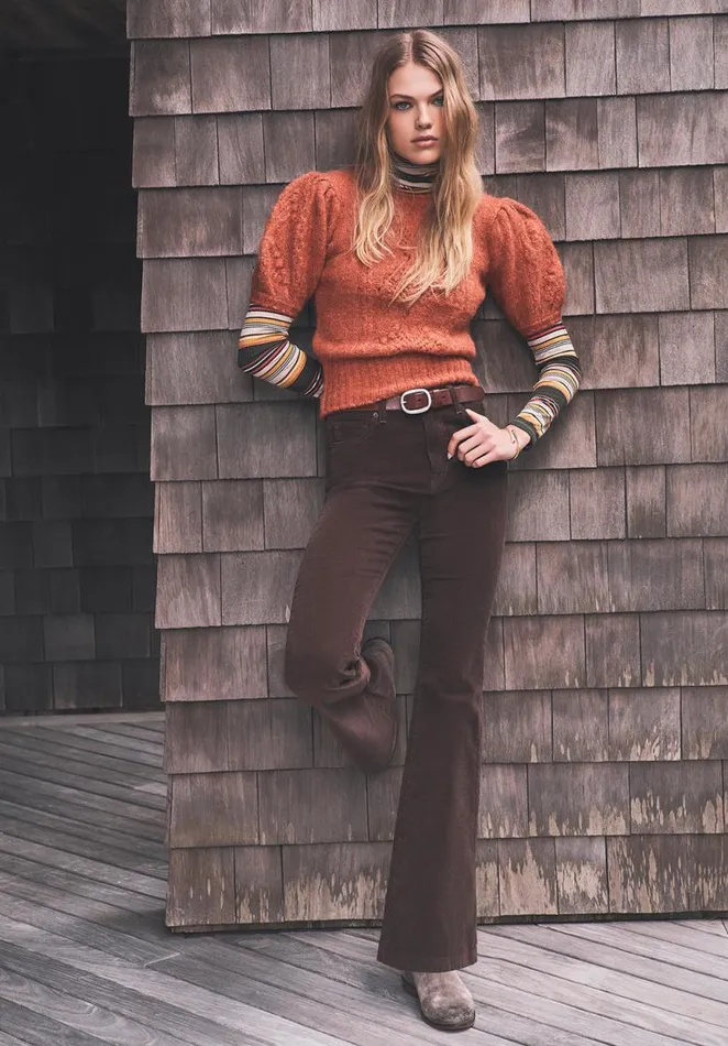 Women Joplin High Rise Flare Corduroy Pants Milk Choco Buffalo David Bitton Flare and Bootcut
