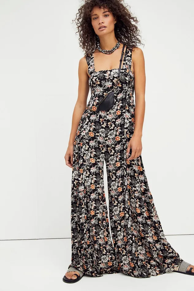 Women Jumpsuits Free People Aloha One Piece Black Floral Combo
