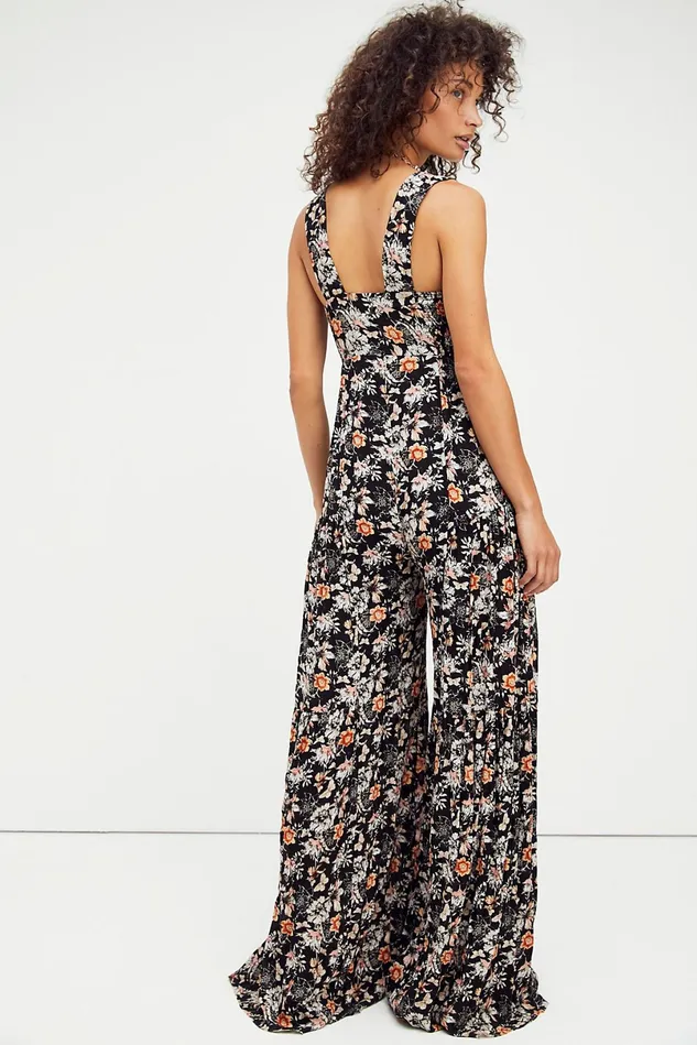 Women Jumpsuits Free People Aloha One Piece Black Floral Combo