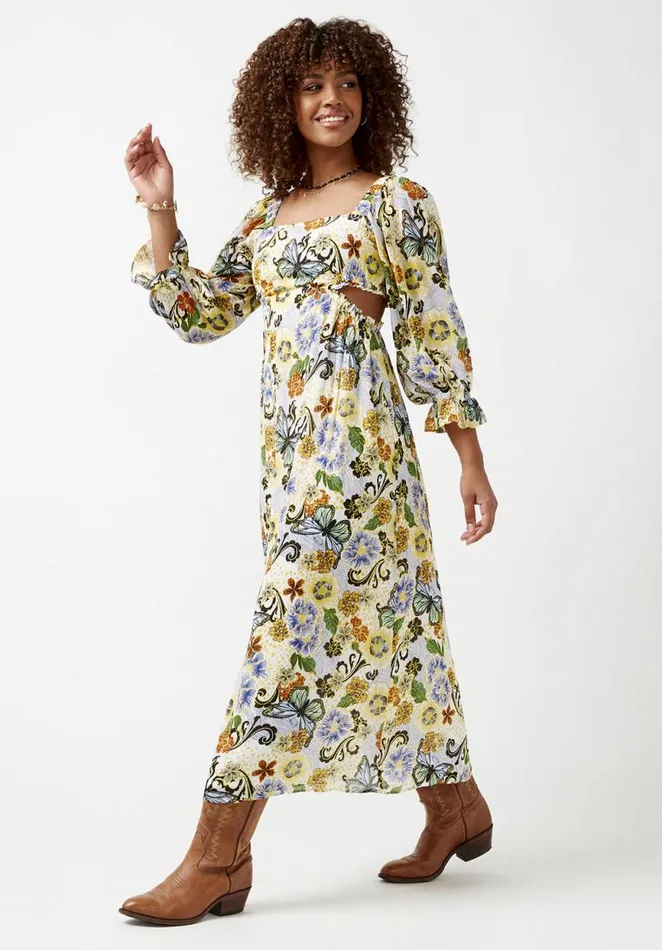 Women Kerry Butterfly Print CutOut Maxi Dress Butterfly Print Buffalo David Bitton Dresses and Jumpsuits
