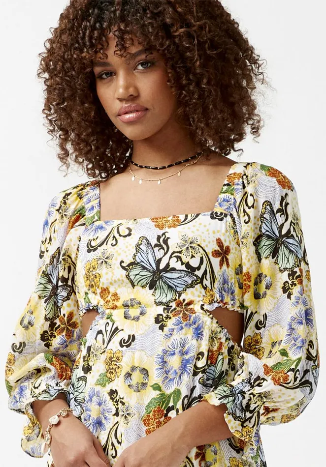 Women Kerry Butterfly Print CutOut Maxi Dress Butterfly Print Buffalo David Bitton Dresses and Jumpsuits
