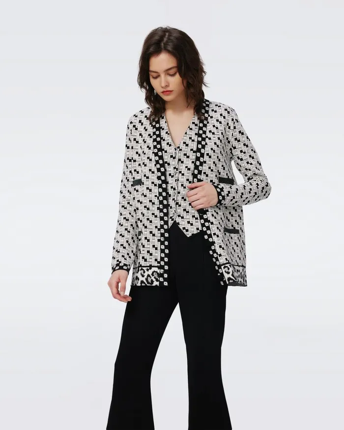 Women Korbin Knit Jacquard Cardigan Vinyl Links Ivory DVF Sweaters and Knits