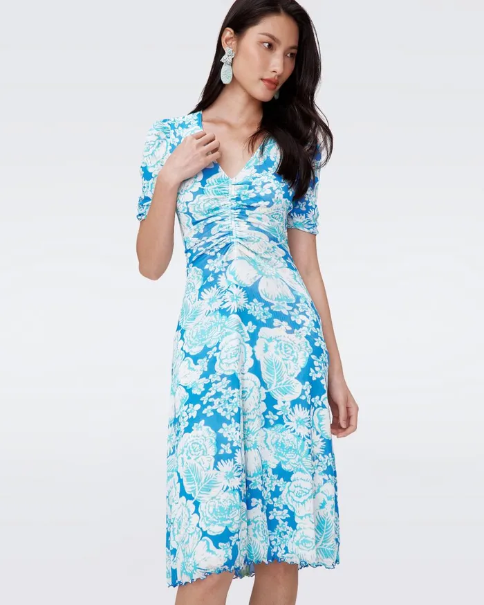 Women Koren Reversible Mesh Dress June Bloom Blue And Day Dream Floral Blue DVF Dresses
