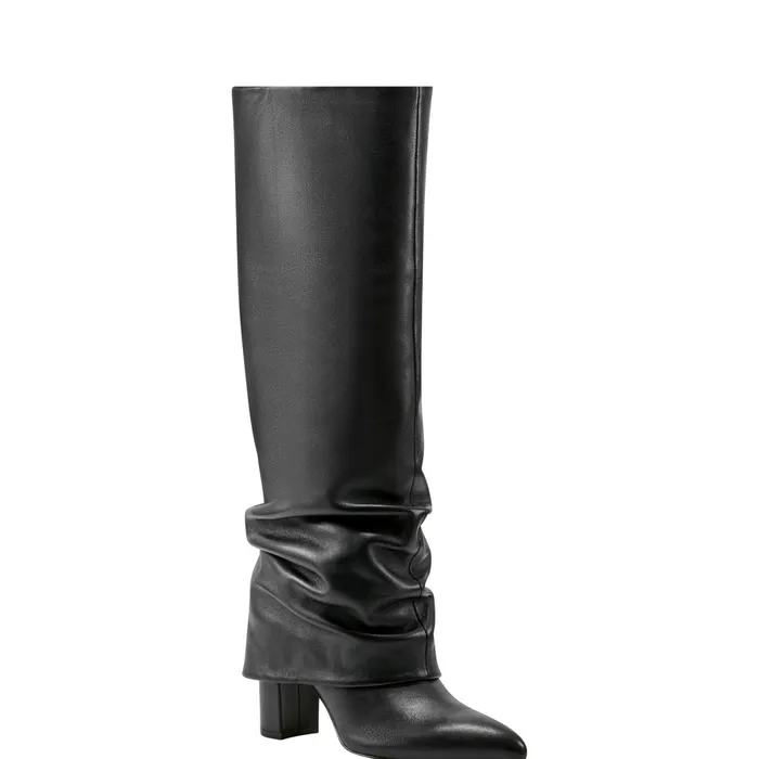 Women Lalita Foldover Dress Boot Black Leather Marc Fisher Boots and Booties
