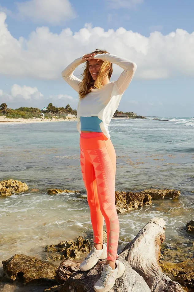 Women Leggings Free People HighRise 78 Riptide Legging Latte Neon Combo