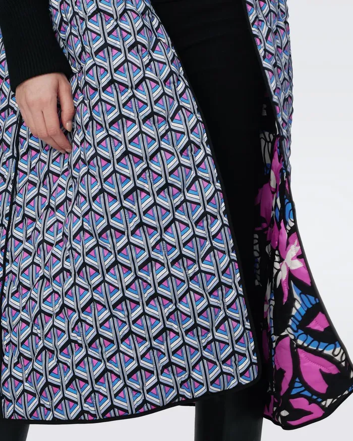 Women Loana Reversible Quilted Coat Fishnet Floral And Stadium Geo Purple DVF Jackets and Coats