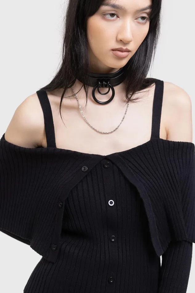 Women Long Sleeves Killstar Shadow Empress Knit Top