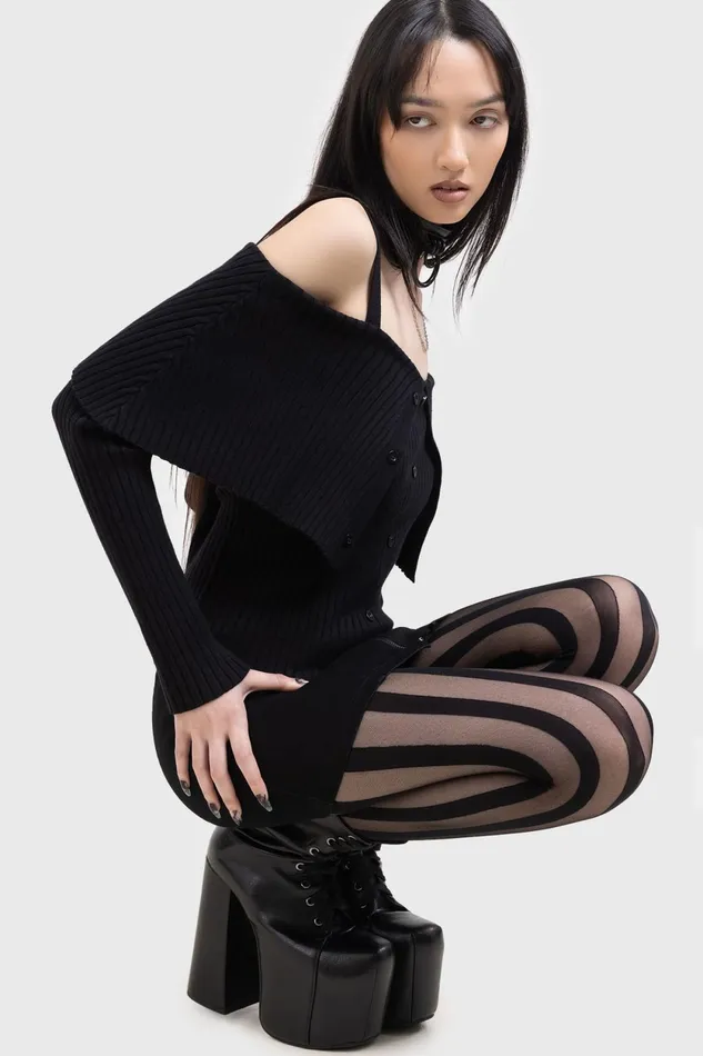 Women Long Sleeves Killstar Shadow Empress Knit Top