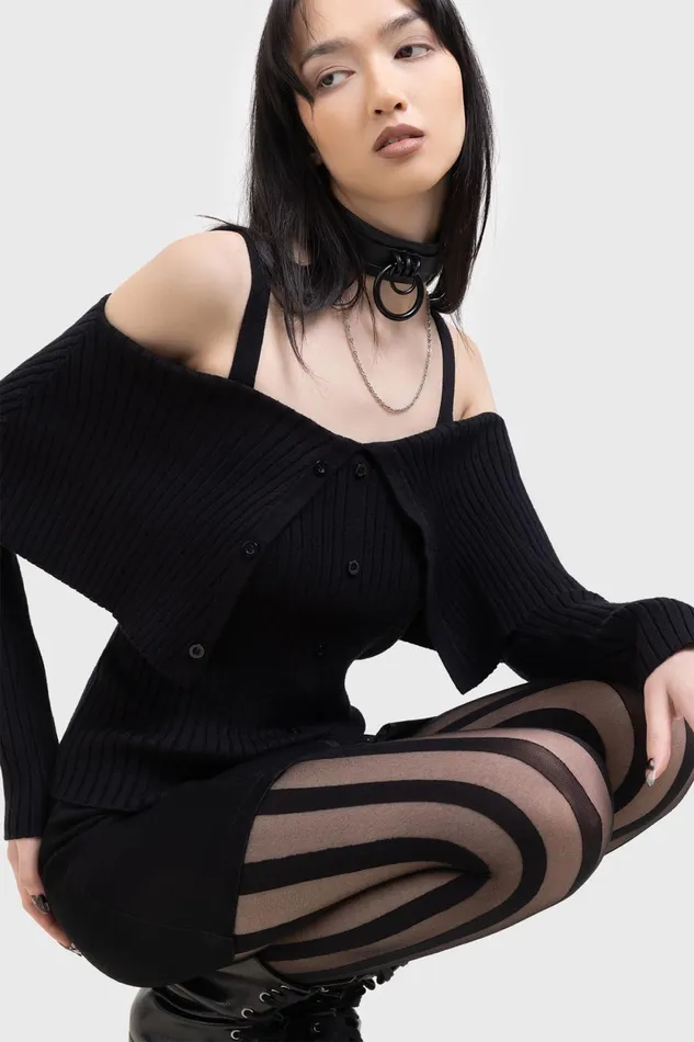 Women Long Sleeves Killstar Shadow Empress Knit Top