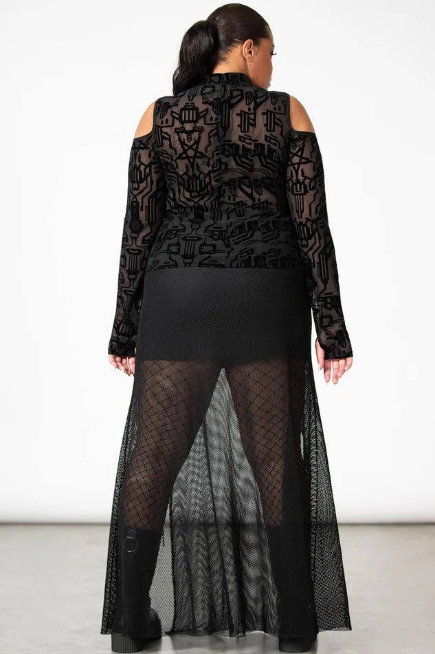 Women Long Sleeves Killstar Tuned Out Mesh Cold Shoulder Top
