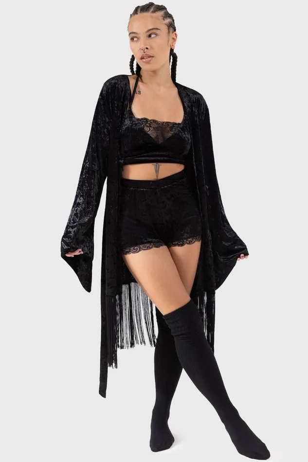 Women Loungewear Killstar Burnt Obsidian Robe
