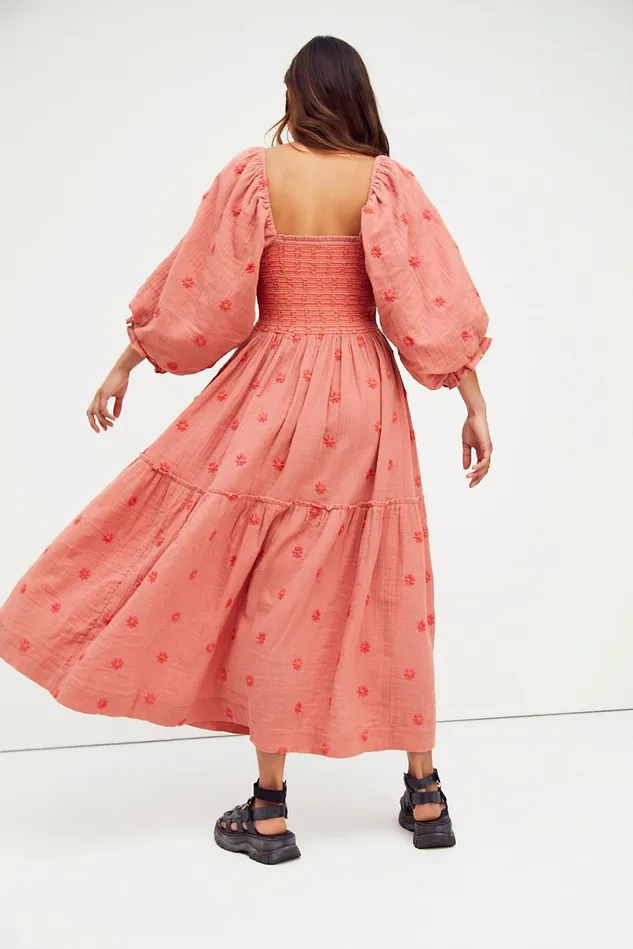 Women Maxi Dresses Free People Dahlia Embroidered Maxi Dress Melon Combo