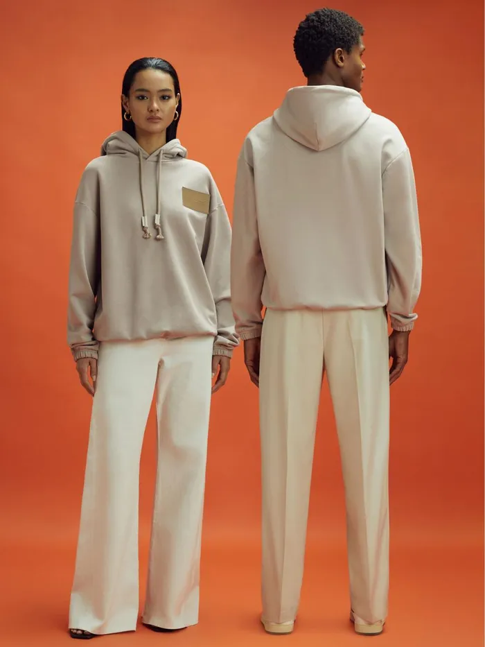WomenMen Reiss Tops F1 Leather Patch Drawstring Hoodie Taupe
