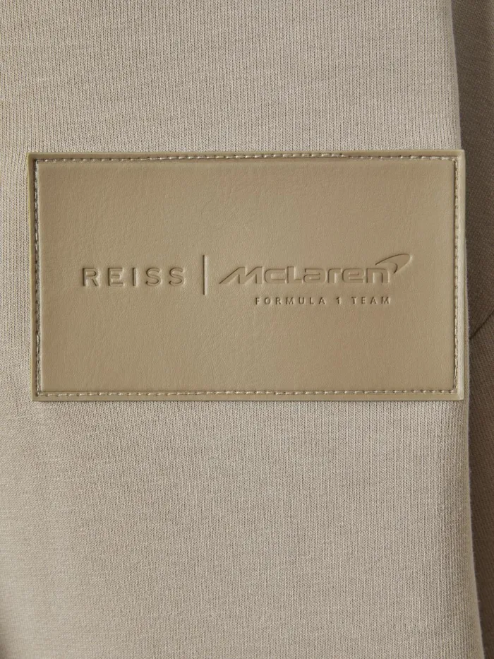 WomenMen Reiss Tops F1 Leather Patch Drawstring Hoodie Taupe