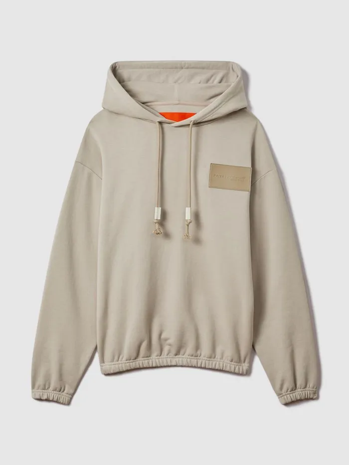 WomenMen Reiss Tops F1 Leather Patch Drawstring Hoodie Taupe