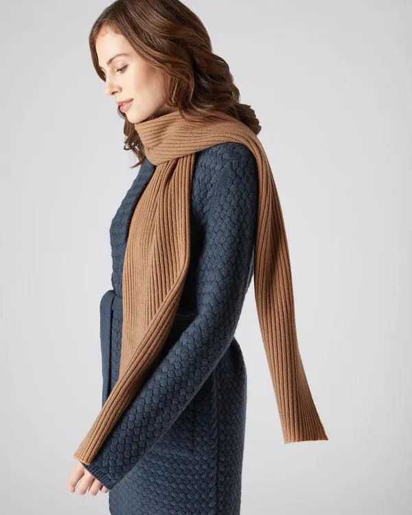 WomenMen Unisex Short Ribbed Cashmere ScarfIn Dark Camel Brown Dark Camel Brown NPeal Cashmere Scarves