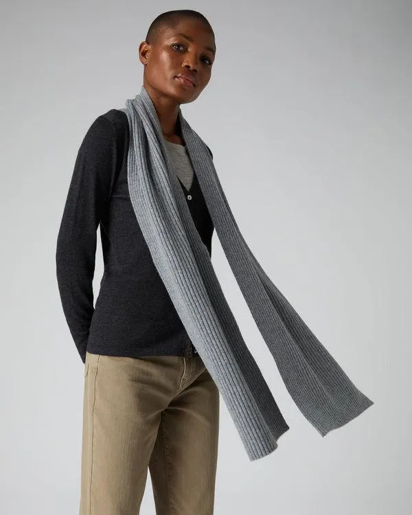 WomenMen Unisex Short Ribbed Cashmere ScarfIn Flannel Grey Flannel Grey NPeal Cashmere Scarves